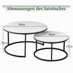 Round Coffee Table, Set of 2, Modern Nesting Tables with Ceramic Top (no MDF Board), Ideal for Living Room, Bedroom, Balcony and Office (White + Black), 60 + 80 cm