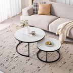 Round Coffee Table, Set of 2, Modern Nesting Tables with Ceramic Top (no MDF Board), Ideal for Living Room, Bedroom, Balcony and Office (White + Black), 60 + 80 cm