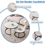 Round Coffee Table, Set of 2, Modern Nesting Tables with Ceramic Top (no MDF Board), Ideal for Living Room, Bedroom, Balcony and Office (White + Black), 60 + 80 cm