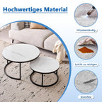 Round Coffee Table, Set of 2, Modern Nesting Tables with Ceramic Top (no MDF Board), Ideal for Living Room, Bedroom, Balcony and Office (White + Black), 60 + 80 cm