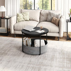 WLIVE Round Coffee Table with X-shaped Steel Frame (Black, Round Coffee Table with Storage)