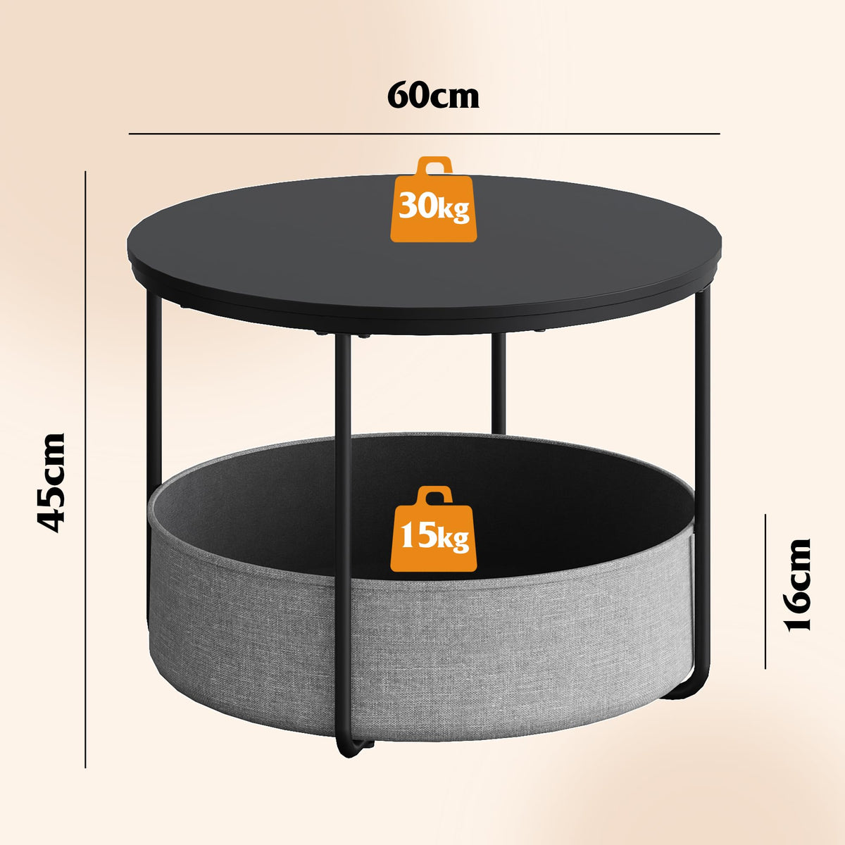 WLIVE Round Coffee Table with X-shaped Steel Frame (Black, Round Coffee Table with Storage)