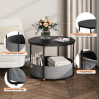 WLIVE Round Coffee Table with X-shaped Steel Frame (Black, Round Coffee Table with Storage)