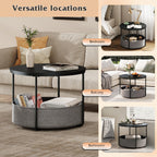 WLIVE Round Coffee Table with X-shaped Steel Frame (Black, Round Coffee Table with Storage)