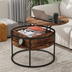 HOJINLINERO Round Lift Top Coffee Table with Storage,Farmhouse Rustic Brown