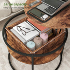 HOJINLINERO Round Lift Top Coffee Table with Storage,Farmhouse Rustic Brown