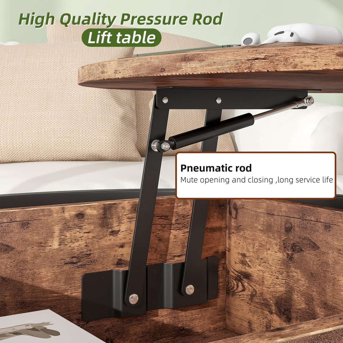 HOJINLINERO Round Lift Top Coffee Table with Storage,Farmhouse Rustic Brown