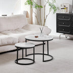 GrandCA HOME Set of 2 Round Coffee Tables, Side Tables (Imitation Marble) for Living Room, Large Size: 60 x 60 x 45 cm; small size: 40 x 40 x 35 cm, Black