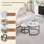 GrandCA HOME Set of 2 Round Coffee Tables, Side Tables (Imitation Marble) for Living Room, Large Size: 60 x 60 x 45 cm; small size: 40 x 40 x 35 cm, Black