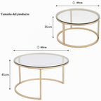 Set of 2 Gold Coffee Nest Tables, Glass Nest Tables for Living Room, Bedroom, Modern Side Table with Transparent Tempered Glass (Glass/Gold, 60 cm+40 cm)
