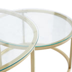 Set of 2 Gold Coffee Nest Tables, Glass Nest Tables for Living Room, Bedroom, Modern Side Table with Transparent Tempered Glass (Glass/Gold, 60 cm+40 cm)