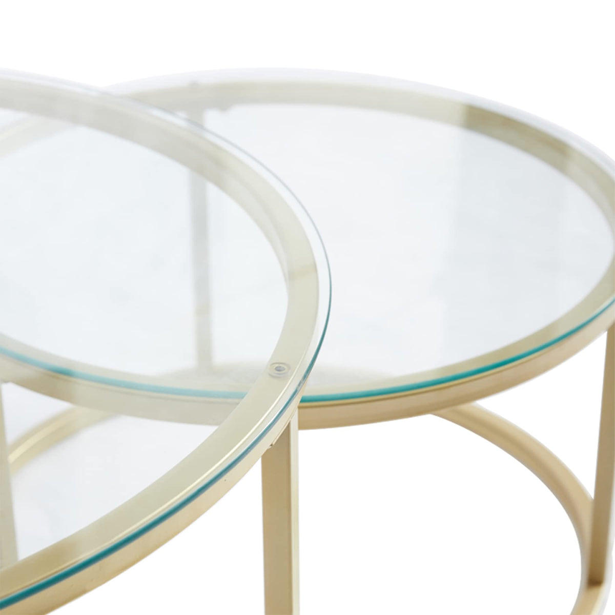 Set of 2 Gold Coffee Nest Tables, Glass Nest Tables for Living Room, Bedroom, Modern Side Table with Transparent Tempered Glass (Glass/Gold, 60 cm+40 cm)