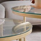 Set of 2 Gold Coffee Nest Tables, Glass Nest Tables for Living Room, Bedroom, Modern Side Table with Transparent Tempered Glass (Glass/Gold, 60 cm+40 cm)