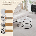 GrandCA HOME Set of 2 Round Nesting Coffee Tables with Black Metal Frame, White Marble Top Side Tables for Living Room, Bedroom, Office, Apartment (Black) - 60 x 60/40 x 40 cm