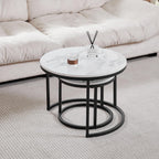 GrandCA HOME Set of 2 Round Nesting Coffee Tables with Black Metal Frame, White Marble Top Side Tables for Living Room, Bedroom, Office, Apartment (Black) - 60 x 60/40 x 40 cm