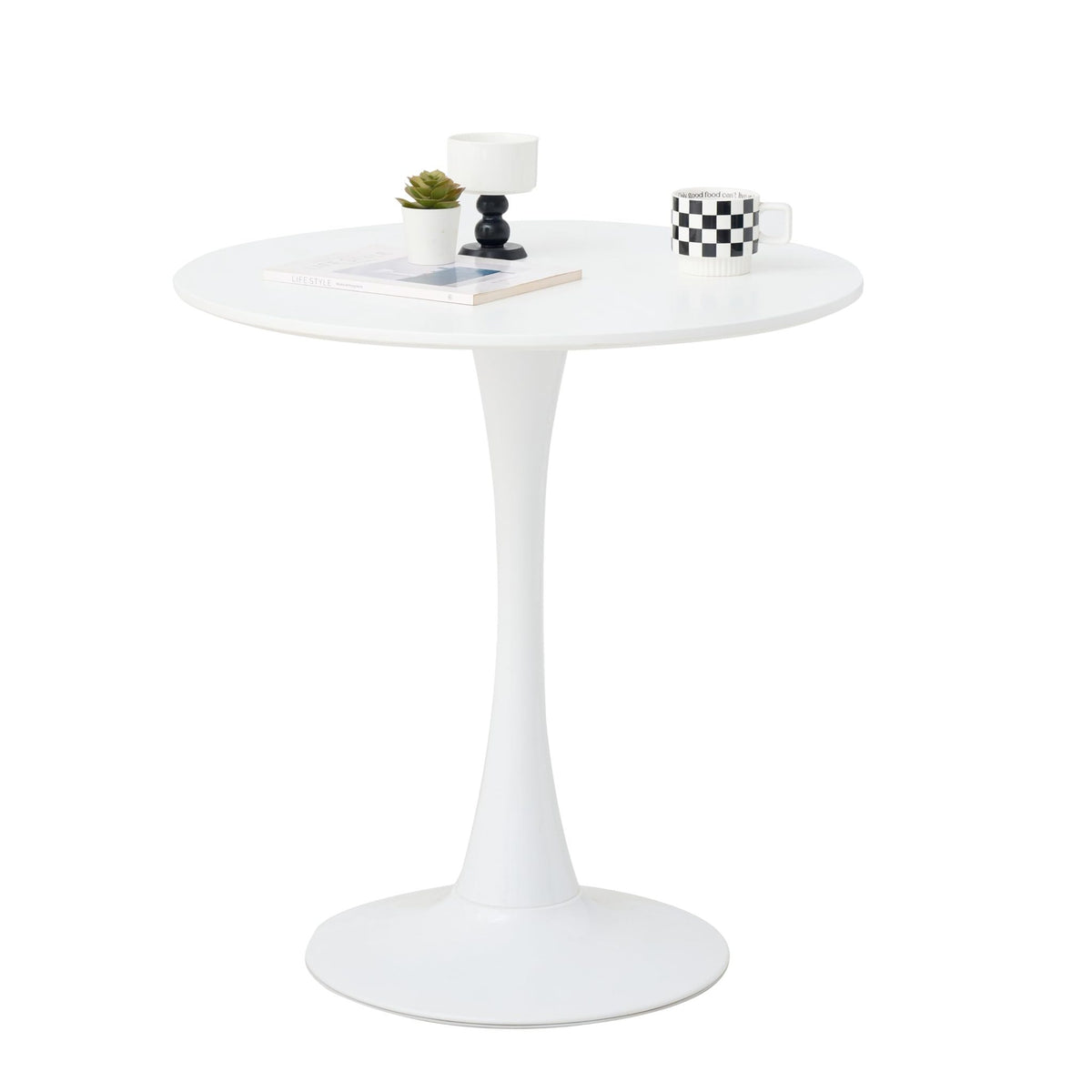GrandCA HOME 70cm Modern Round Dining Table with Pedestal Base, Mid-Century Leisure Table for Kitchen Dining,White-70