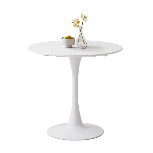 80cm Round Dining Table 80cm Suitable for 2 to 4 People MDF/Metal Legs Suitable for Kitchen/Dining Room/Cafe/Living Room (White)