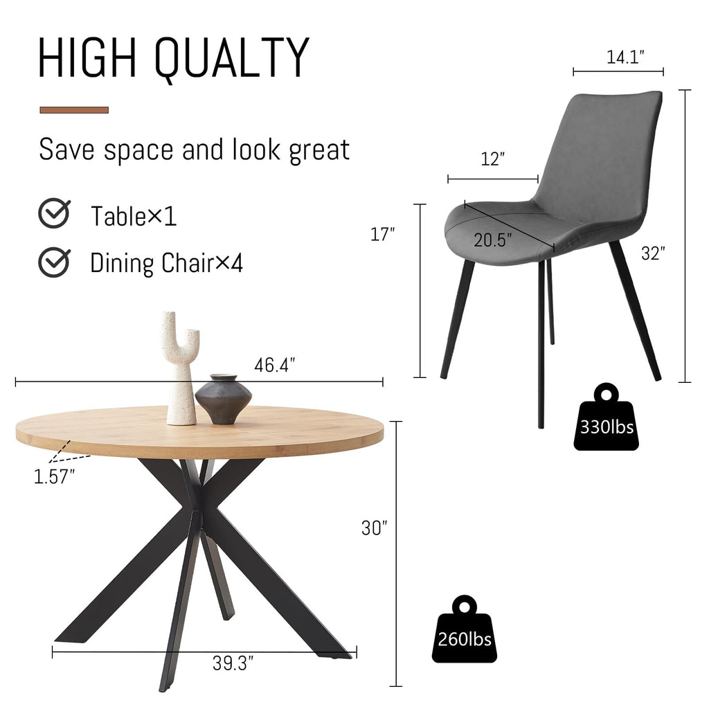 Zerifevni 46.4" Round Dining Table Set, Mid Century Modern Round Dining Table for 4-6 Person, w/Steel Legs, Coffee Table for Kitchen Dining Room, Office, Save Space