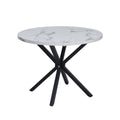 GrandCA HOME Round Dining Table with Top Marble Effect Modern Kitchen Table with Four Metal Legs for Dining Room Living Room White + BKL