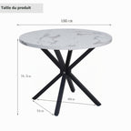 GrandCA HOME Round Dining Table with Top Marble Effect Modern Kitchen Table with Four Metal Legs for Dining Room Living Room White + BKL