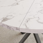 GrandCA HOME Round Dining Table with Top Marble Effect Modern Kitchen Table with Four Metal Legs for Dining Room Living Room White + BKL