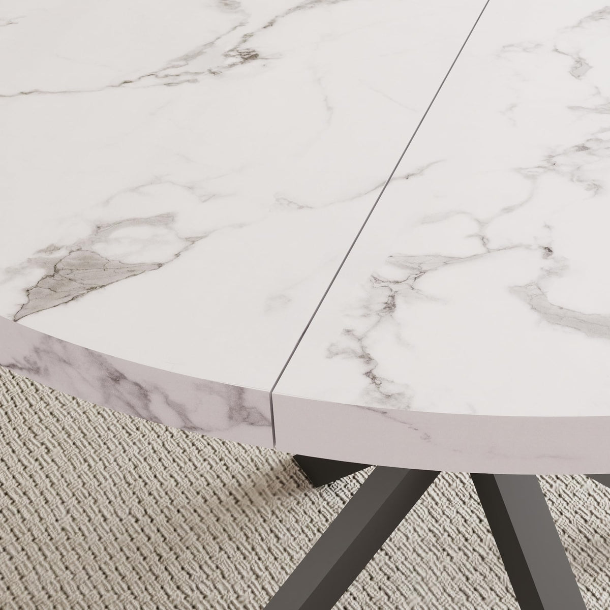 GrandCA HOME Round Dining Table with Top Marble Effect Modern Kitchen Table with Four Metal Legs for Dining Room Living Room White + BKL