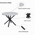 GrandCA HOME Round Dining Table with Top Marble Effect Modern Kitchen Table with Four Metal Legs for Dining Room Living Room White + BKL