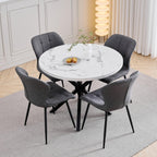 GrandCA HOME Round Dining Table with Top Marble Effect Modern Kitchen Table with Four Metal Legs for Dining Room Living Room White + BKL