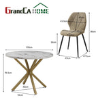 GrandCA HOME Dining Table and Chairs, 100cm Round Table and 4 Modern Linen Chairs for Dining Room Kitchen Living Room (Marble+Green)