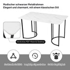 Merax Dining Table, 140 x 80 cm, Rectangular Marble Pattern Dining Table, for 4-6 People, Metal Frame, Adjustable Table Legs, Suitable for Restaurant, Living Room, Kitchen, Living Room, White/Black