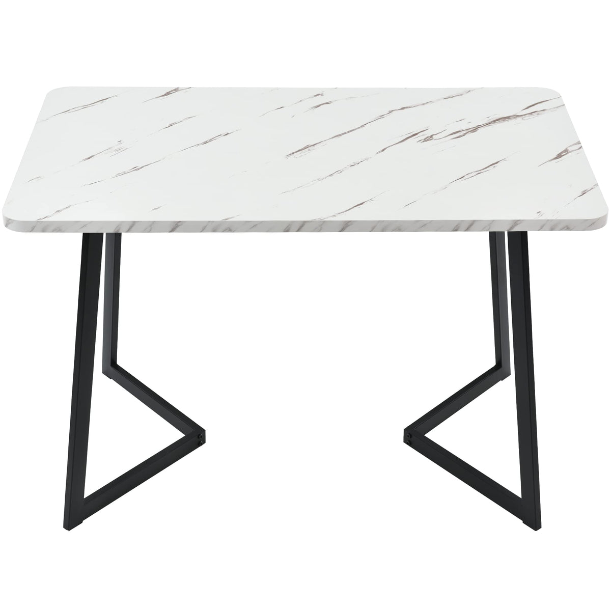 Merax Modern Dining Table, Rectangular Table, 117 x 68 cm, Dining Table Made of Modern Marble Finish, Kitchen Table with Metal Legs, for Dining Room, Living Room, Black/White