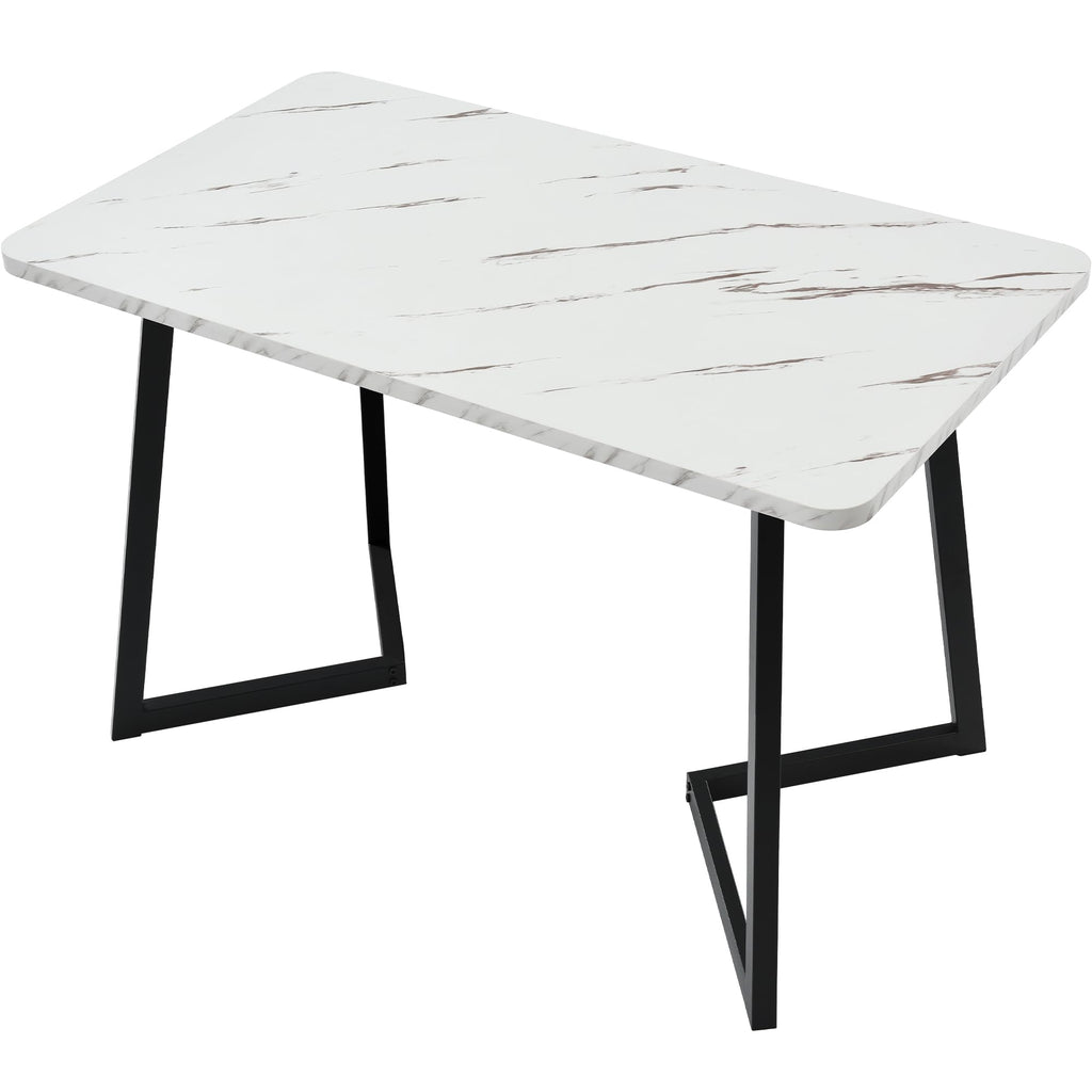 Merax Modern Dining Table, Rectangular Table, 117 x 68 cm, Dining Table Made of Modern Marble Finish, Kitchen Table with Metal Legs, for Dining Room, Living Room, Black/White