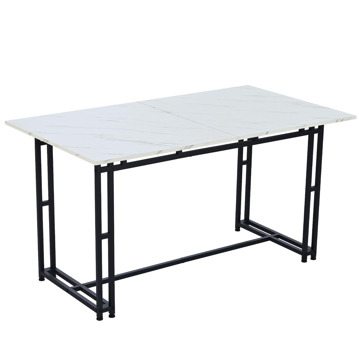 Merax Modern Dining Table, Rectangular Table, 117 x 68 cm, Dining Table Made of Modern Marble Finish, Kitchen Table with Metal Legs, for Dining Room, Living Room, Black/White
