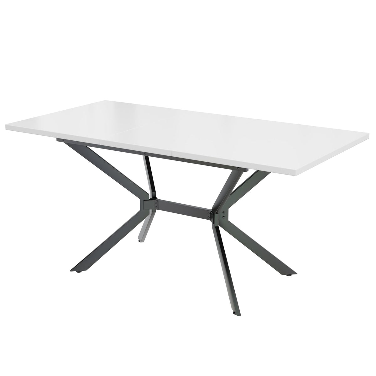 White Expandable Dining Table 120/160 x 80 cm, Black Metal Table Legs, White Rectangular Dining Table