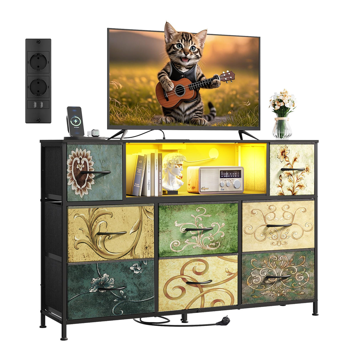 WLIVE Chest of Drawers with Drawers, Chest of Drawers Bedroom with 8 Fabric Drawers