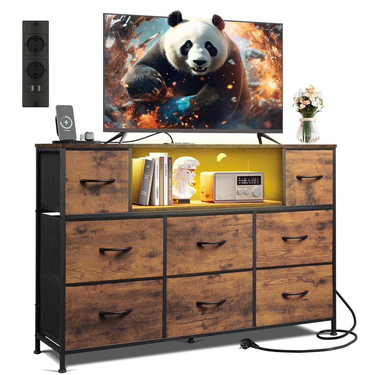 WLIVE Chest of Drawers with Drawers, Chest of Drawers Bedroom with 8 Fabric Drawers