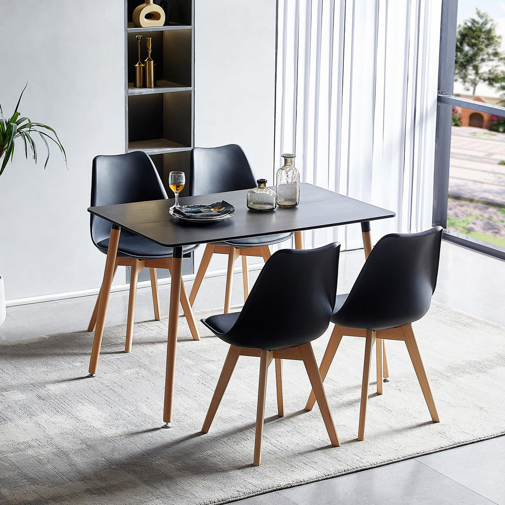 H.J WeDoo Rectangular Dining Table Nordic Coffee Table with 4 Beech Legs for Kitchen Room 110 * 70 * 73 cm MDF Black