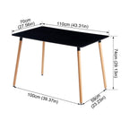 H.J WeDoo Rectangular Dining Table Nordic Coffee Table with 4 Beech Legs for Kitchen Room 110 * 70 * 73 cm MDF Black