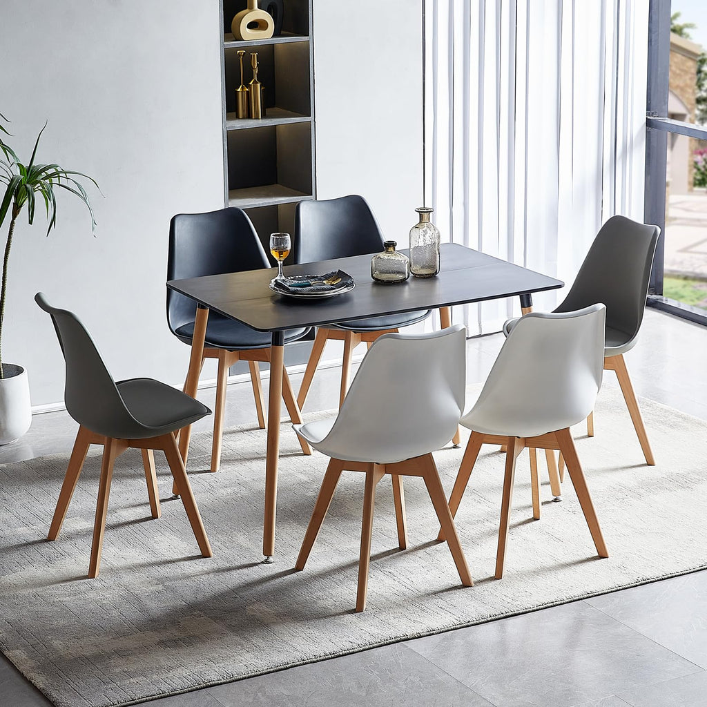 H.J WeDoo Rectangular Dining Table Nordic Coffee Table with 4 Beech Legs for Kitchen Room 110 * 70 * 73 cm MDF Black