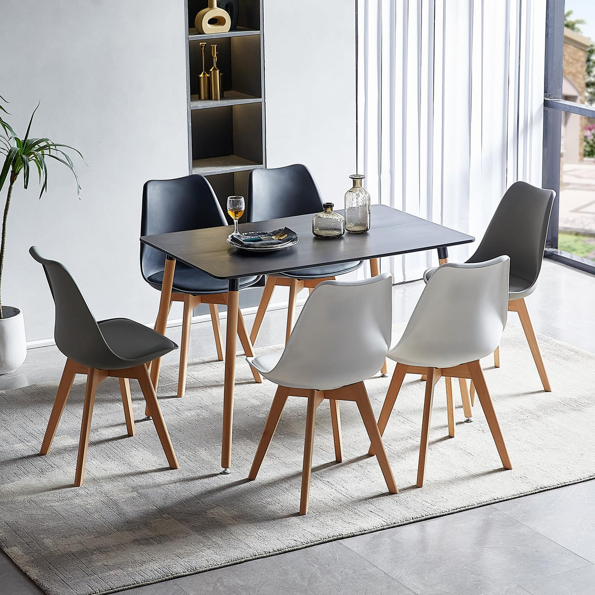 H.J WeDoo Rectangular Dining Table Nordic Coffee Table with 4 Beech Legs for Kitchen Room 110 * 70 * 73 cm MDF Black