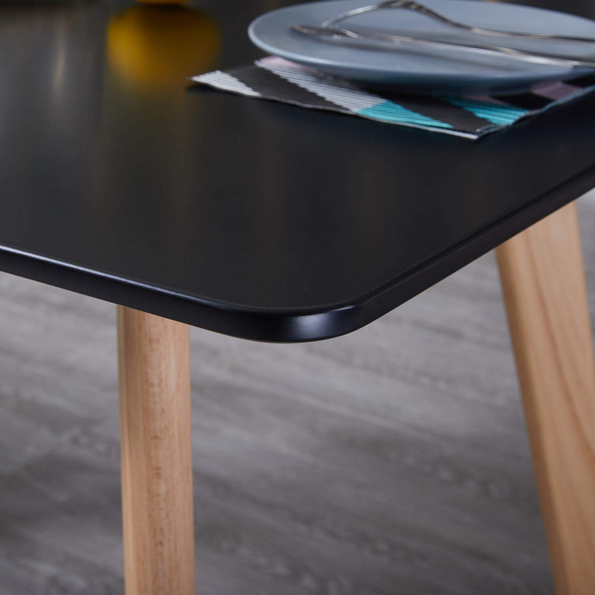 H.J WeDoo Rectangular Dining Table Nordic Coffee Table with 4 Beech Legs for Kitchen Room 110 * 70 * 73 cm MDF Black