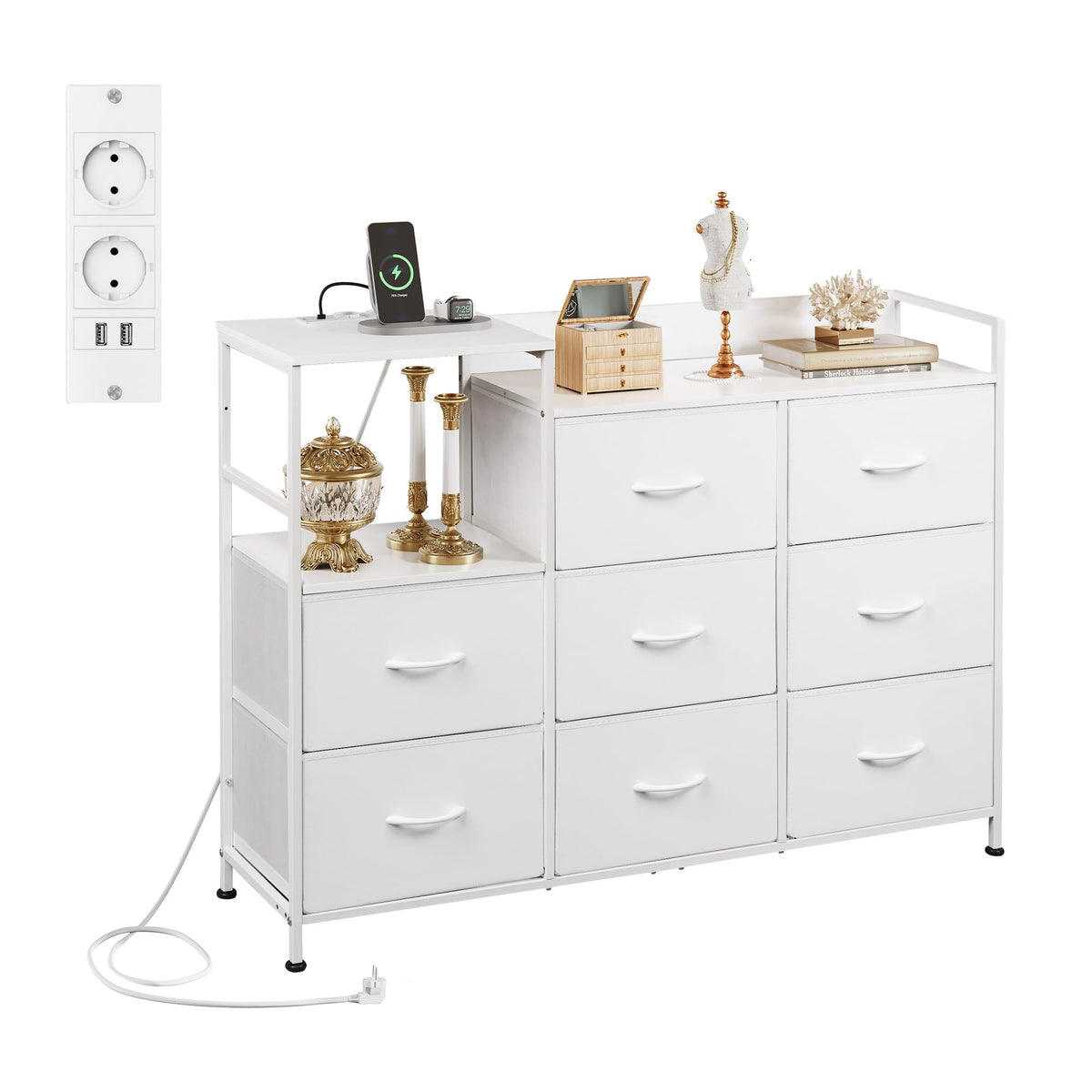 WLIVE 8 Chest of Drawers with Drawers, Fabric Drawers with Drawers, White