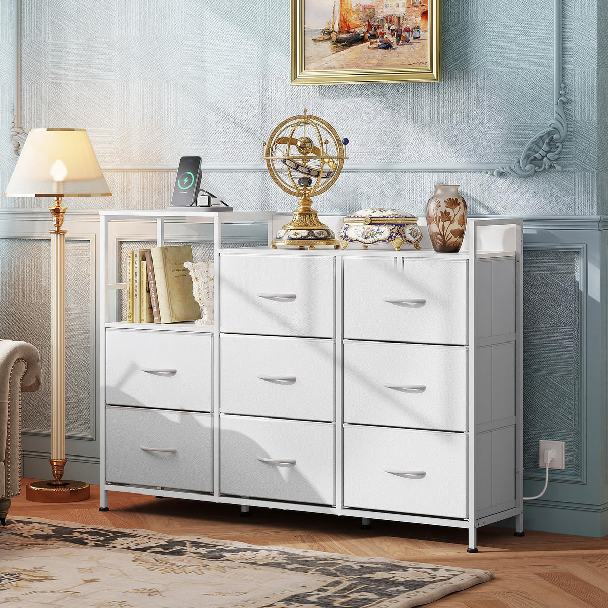 WLIVE 8 Chest of Drawers with Drawers, Fabric Drawers with Drawers, White