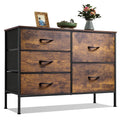 WLIVE 5 Drawer Fabric Dresser for Bedroom, Wide Storage Chest, Rustic Brown