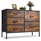 WLIVE 5 Drawer Fabric Dresser for Bedroom, Wide Storage Chest, Rustic Brown