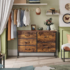 WLIVE 5 Drawer Fabric Dresser for Bedroom, Wide Storage Chest, Rustic Brown
