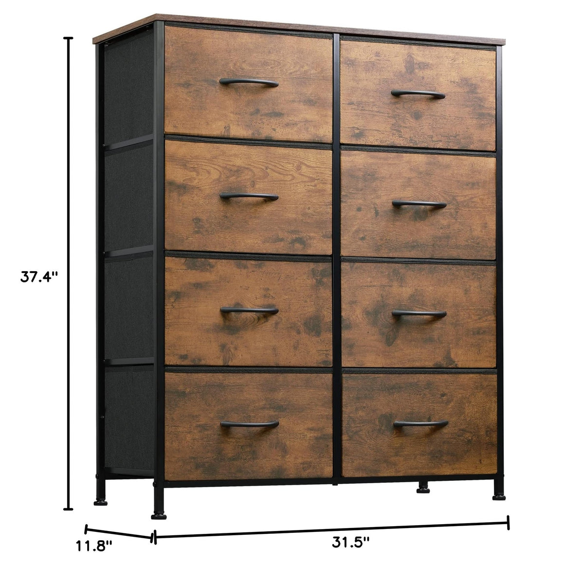 WLIVE 8 Drawer Fabric Dresser for Bedroom, Tall Storage Tower, Rustic Brown