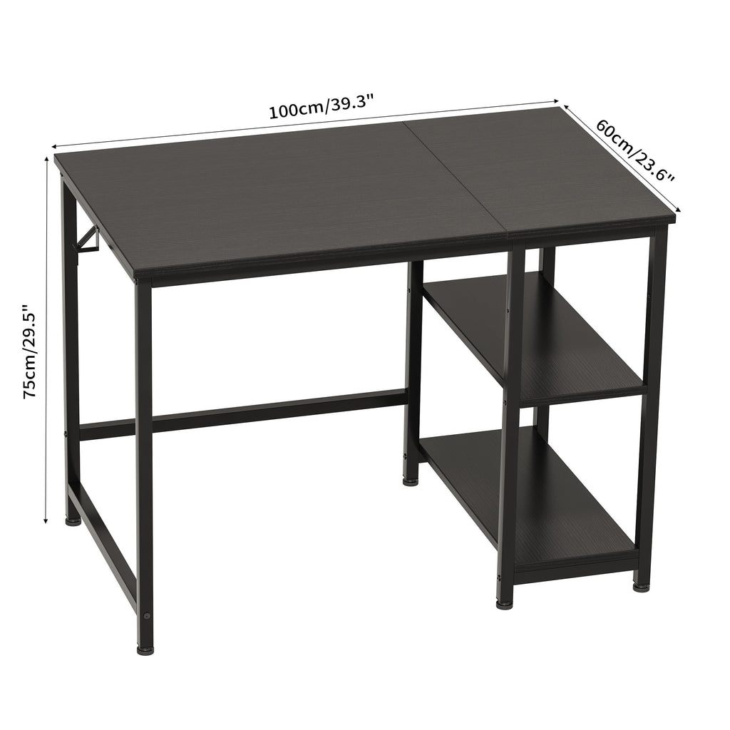JOISCOPE Computer Desk, Desk with 2 Shelves, Computer and Office Table for Students and Professionals, Wooden Table for Bedroom, Home and Office, Desk Black, 100 x 60 x 75 cm