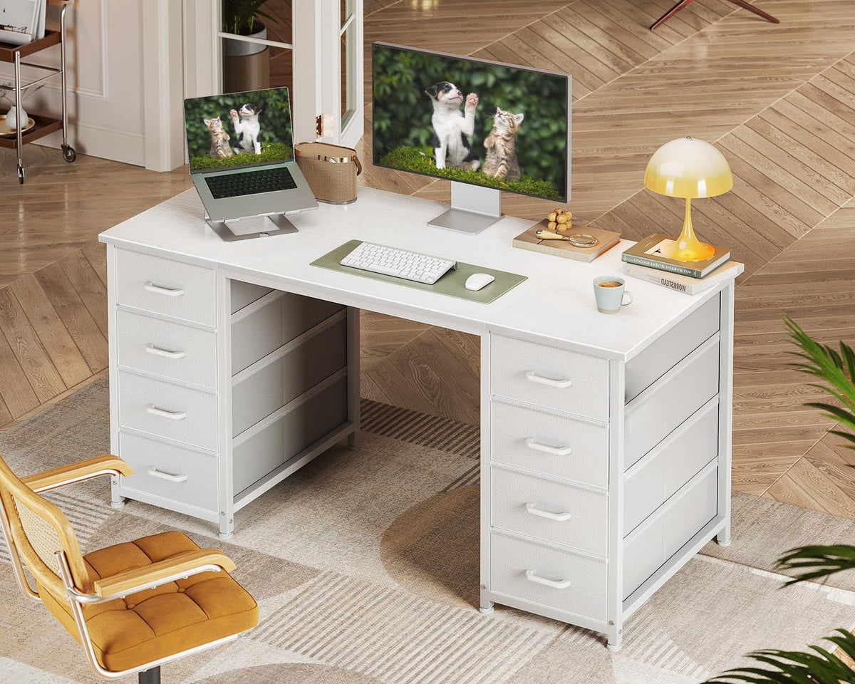 Coleshome Desk with 8 Fabric Drawers, 120 x 48 cm, White