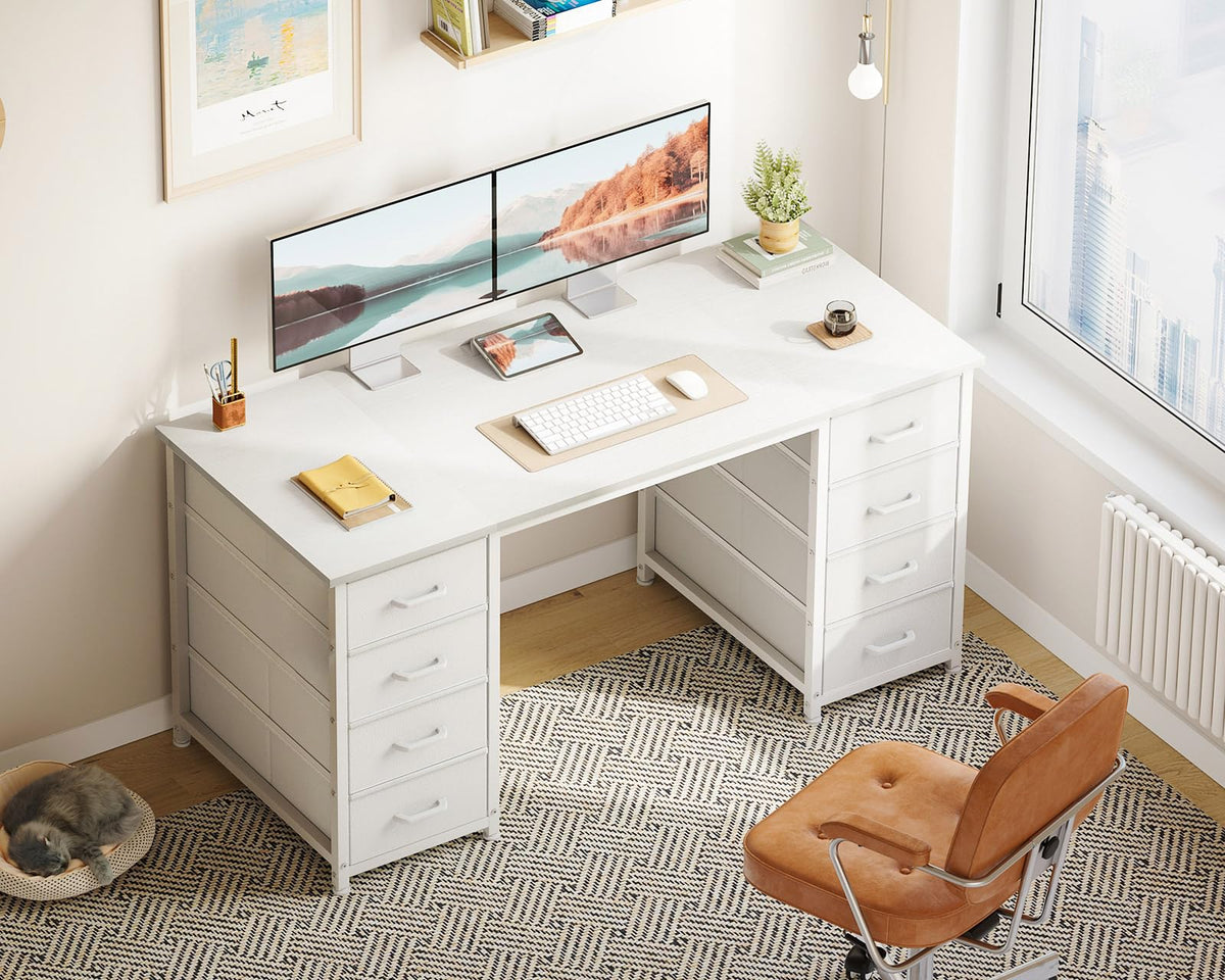 Coleshome Desk with 8 Fabric Drawers, 120 x 48 cm, White
